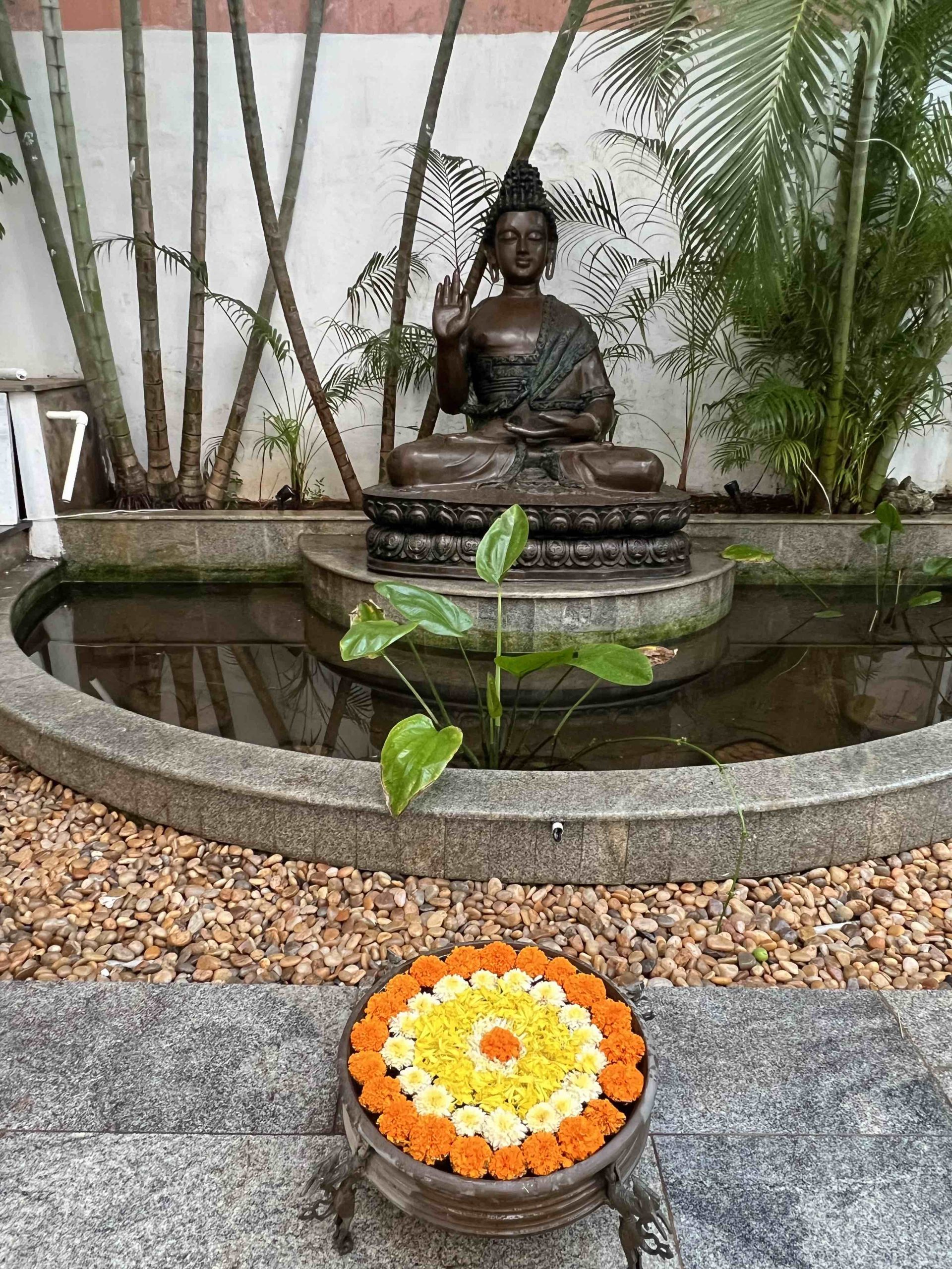 Buddha plus brass flower pot